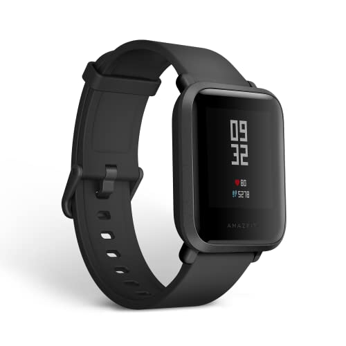 Amazfit Bip Smartwatch con frecuencia cardíaca Todo el día y Seguimiento de la Actividad, Monitoreo del sueño, GPS, Batería de Larga duración, Bluetooth, IP68 Resistente al Agua (Negro)
