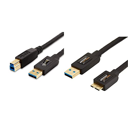 Amazon Basics - Cable USB 3.0 A macho a Micro B (1,8 m) + Cable USB 3.0 tipo A a tipo B (1,8 m)
