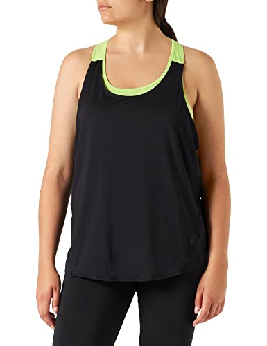 Amazon Essentials Camiseta Deportiva de Doble Capa Mujer, Negro/Verde Lima, M