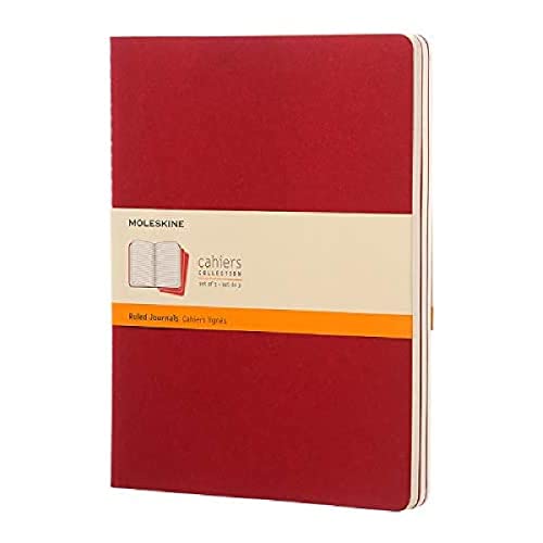 Moleskine CH121 - Set de 3 cuadernos a rayas, extragrandes, color rojo arándano (Moleskine Cahier)