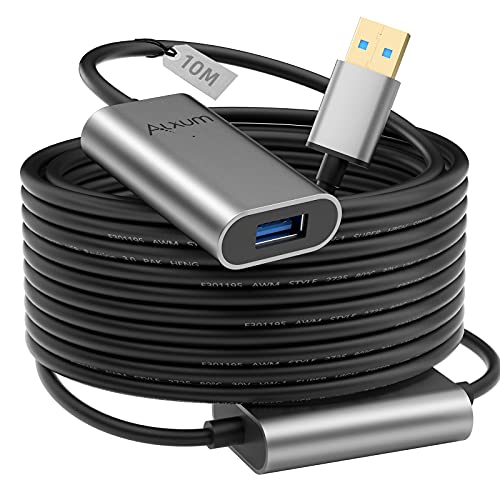 Alxum Cable de extensión USB activo 10 m / 32 pies, alargador USB 3.0 macho a hembra con adaptador de corriente 5V2A para Oculus Rift, VR y más