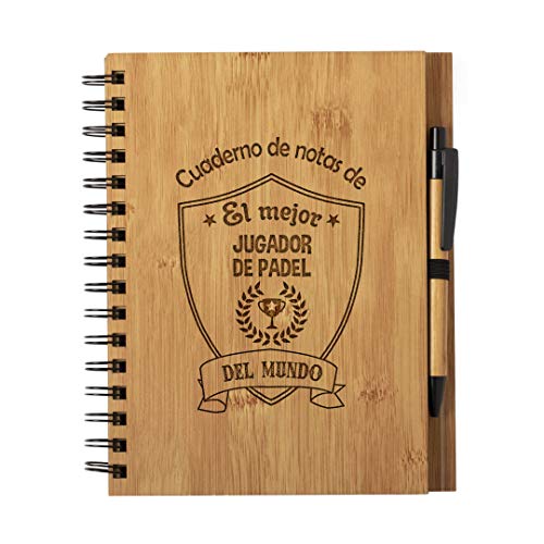 Cuaderno de Notas El Mejor jugador de padel del Mundo - Libreta de Madera Natural con Boligrafo Regalo Original Tamaño A5