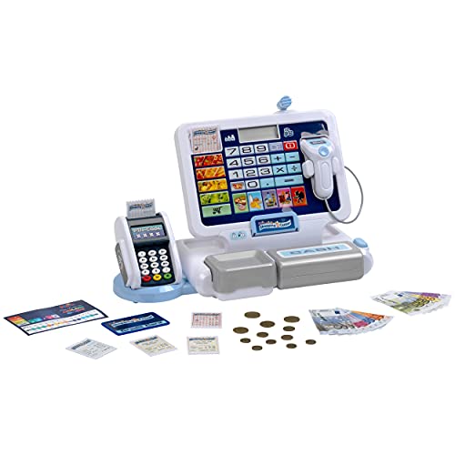 Theo Klein 9324 Caja registradora con tableta I Con sonido y tableta extraíble, terminal punto de venta, escáner y dinero de juguete I Para niños a partir de 3 años