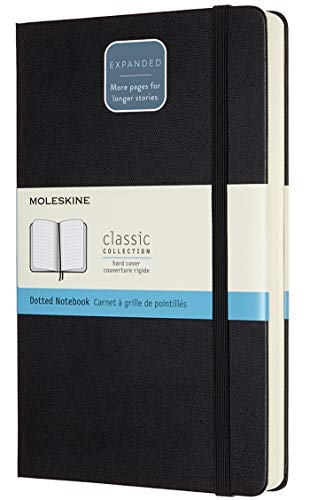 Moleskine - Classic Expanded Dotted Paper Notebook - Hard Cover and Elastic Closure Journal - Color Black - Size Large 13 x 21 A5 - 400 Pages