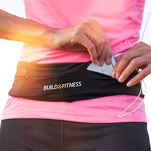 Build & Fitness Cinturón Hombre/Mujer para Correr, Riñonera Running Reversible, Clip Llavero, Riñonera Deportiva Apta para iPhone, Samsung