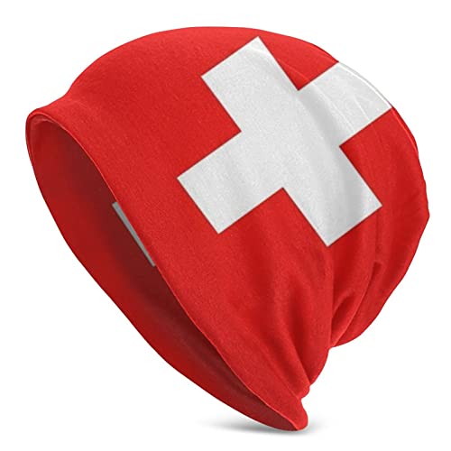 Funny Club Gorro de invierno con diseño de bandera suiza, unisex, gorras de punto para hombres y mujeres