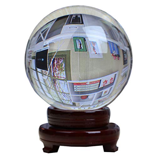POPETPOP Bola de Cristal Transparente de 100MM con Soporte de Madera Bola de Cristal de Fotografía Bola de Cristal de Curación con Base de Soporte para La Meditación Fengshui