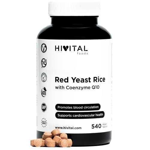 Levadura de Arroz Rojo con Coenzima Q10. 540 comprimidos veganos, suministro para 18 meses. Regula los niveles de colesterol sanguíneo. Libre de Citrininas