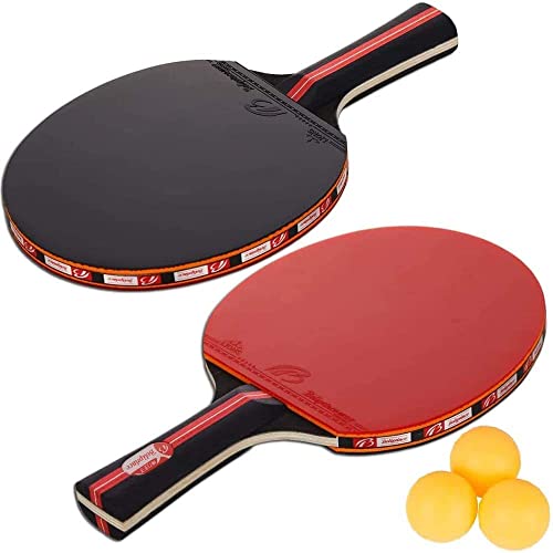 Amaza Palas Ping Pong, Table Tennis Set, 2 Raquetas + 3 Pelotas de Ping-Pong (Rojo)