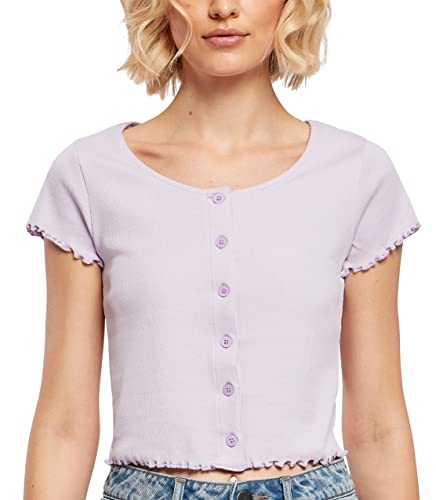 Urban Classics Camiseta de manga corta para mujer con botones, Camiseta Mujer, Violeta (Lilac violet), M