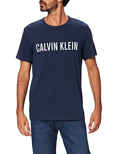 Calvin Klein S/S Cuello Redondo Camiseta, Blue Shadow W/White, S para Hombre