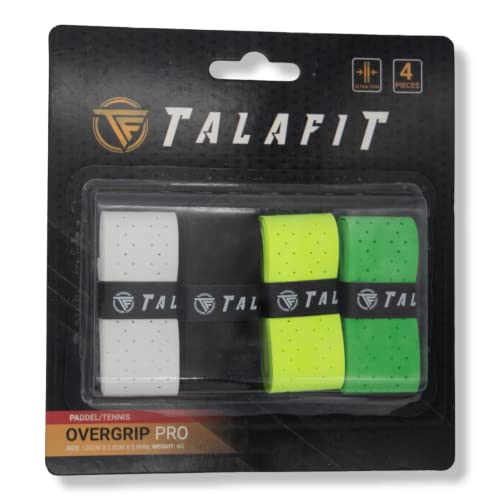 TALAFIT Pack 4 OverGrips - Modelo Pro - Padel - Empuñadura Pala Padel - Perforados - Overgrip Pádel - Grip Tenis - Accesorios Padel - Grips Golf - Máximo Agarre (Multicolor)
