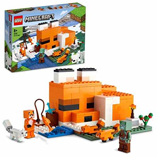 LEGO 21178 Minecraft El Refugio-Zorro, Juguete de Construcción con Figuras de Zombi Ahogado y Animales, Regalos Originales Niños y Niñas de 8 Años