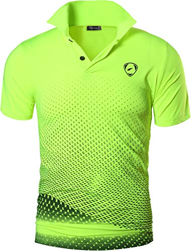 jeansian Camiseta Deportiva de Manga Corta para Hombre Polo Poloshirt tee Shirt Tshirt T-Shirt Bolos Dry Fit Golf Tenis LSL195 GreenYellow L