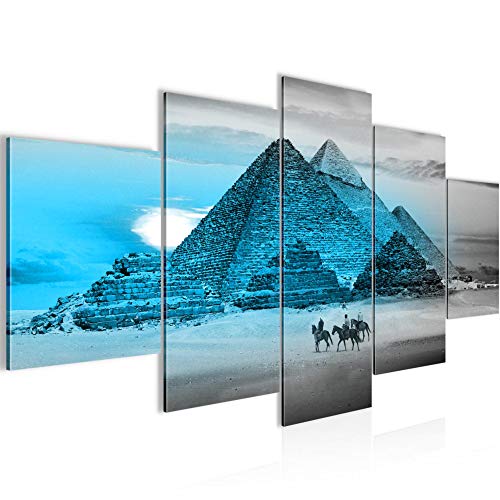 Runa Art - Cuadros Decorativos Egipto Pirámides 200 x 100 cm 5 Piezas XXL Decoracion de Pared Diseño Azul 601851b