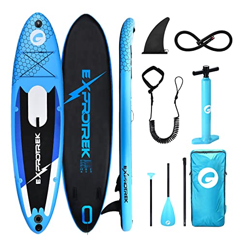 Tabla para Paddle Surf de Exprotrek, Tabla de Paddle Surf Hinchable, Set de Tabla para Sup, 8 Pulgadas de Espesor 200 KG MÁX, Azul / Negro