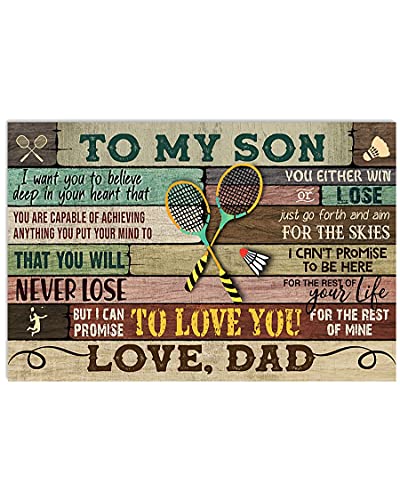 Summit Designs - Póster de tenis con diseño de reglas de bádminton, una letra de un padre a su hijo, arte de pared, bádminton y dos raquetas sin marco, 61 x 91 cm