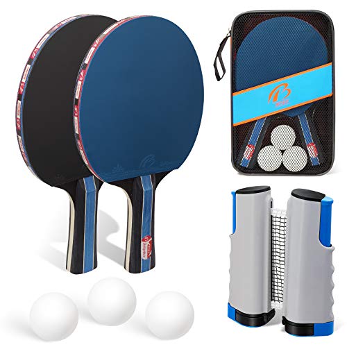 Withosent Palas de Ping Pong, Raquetas Ping Pong con Red, 2 Raquetas de Tenis de Mesa, 3 Pelotas de Ping-Pong,1 Red de Tenis de Mesa retráctil,1 Bolsa de Malla, Regalos para Niños Adolescentes