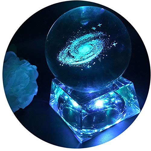 Galaxia Bola de cristal - Luces de noche para niños con base de lámpara LED, Claro 80mm Esfera de cristal Regalos para niños, Lámpara Galaxy lamparas infantiles