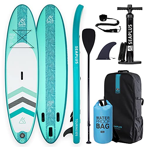 SEAPLUS Tabla de Paddle Surf Hinchable Sup Inflatable Stand up Paddle Board con Dry Bag CL-G 10’6”*32”*6” con Inflador/Remo de Aluminio/Mochila/Leash/Fin, Carga hasta 130 Kg