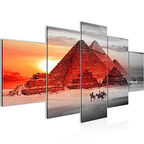 Runa Art - Cuadros Decorativos Egipto Pirámides 200 x 100 cm 5 Piezas XXL Decoracion de Pared Diseño Rojo 601851a